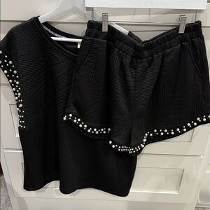 NWT Umgee Black Pearl-Embellished Top and Shorts Set Size Large